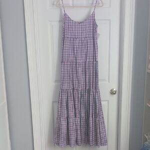 Plaid Maxi Dress in Pink and Blue